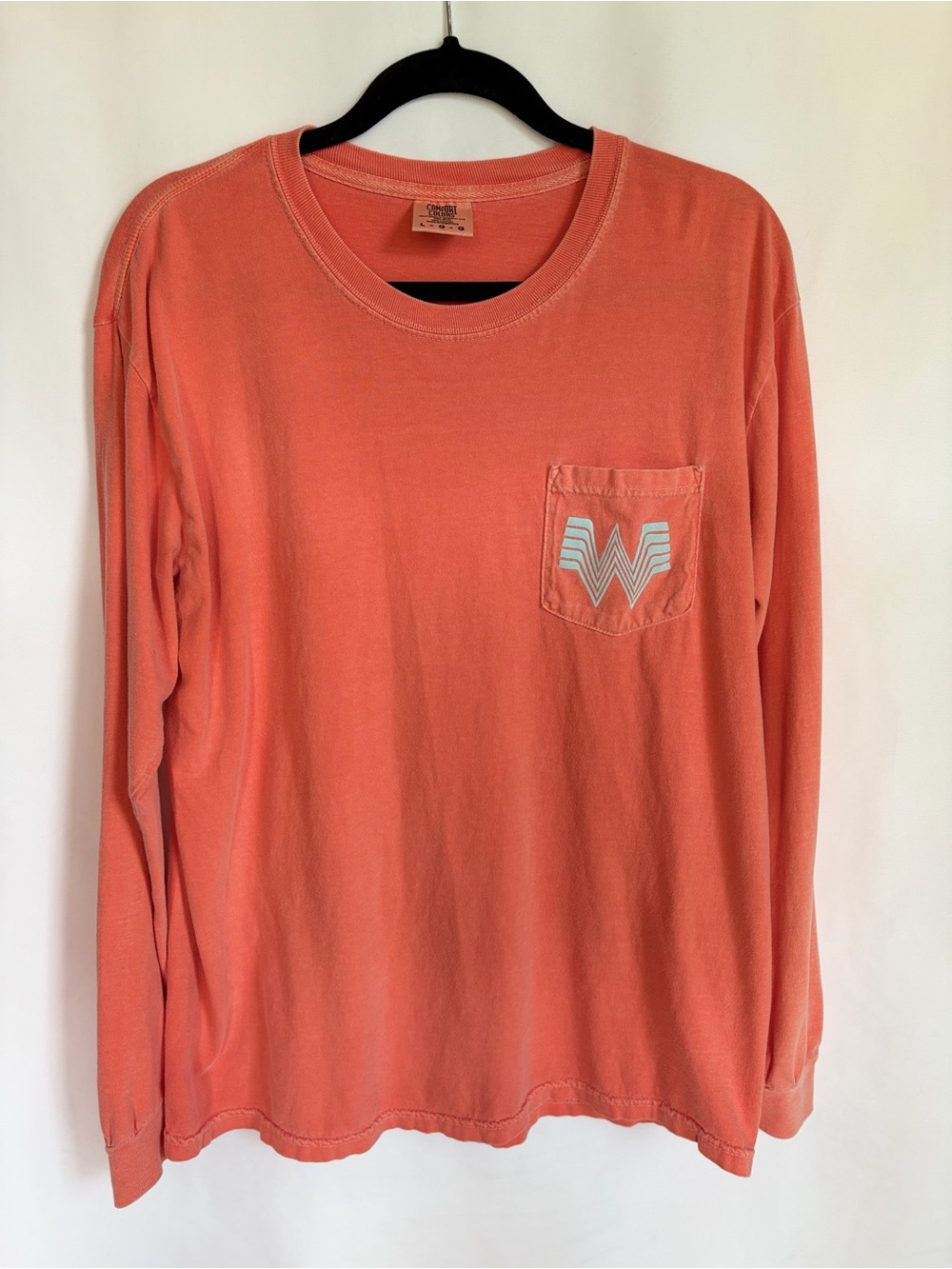 Comfort Colors Whataburger Coral Long Sleeve Pocket Tee White Logo Size Large